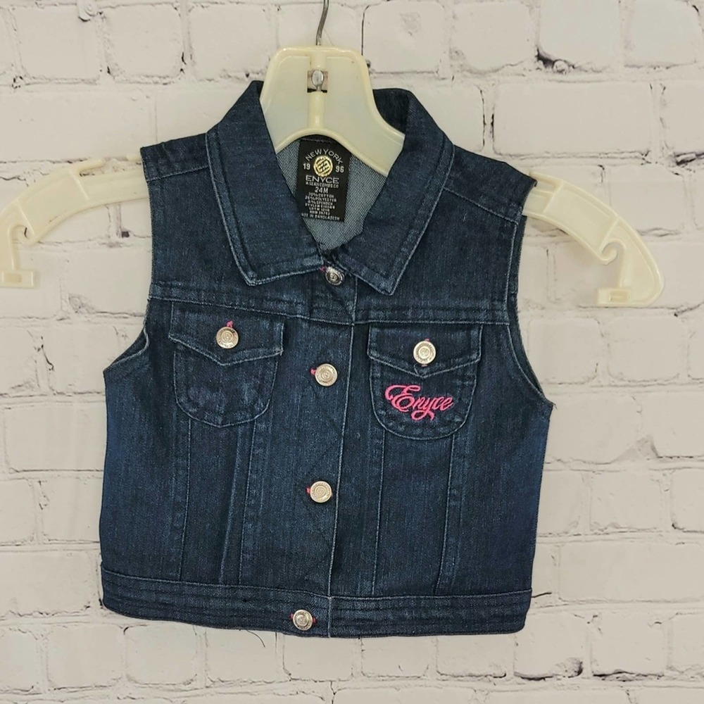 Enyce Sleeveless Button Closure Girl Blue Denim Jacket Size 24M  Front Pockets